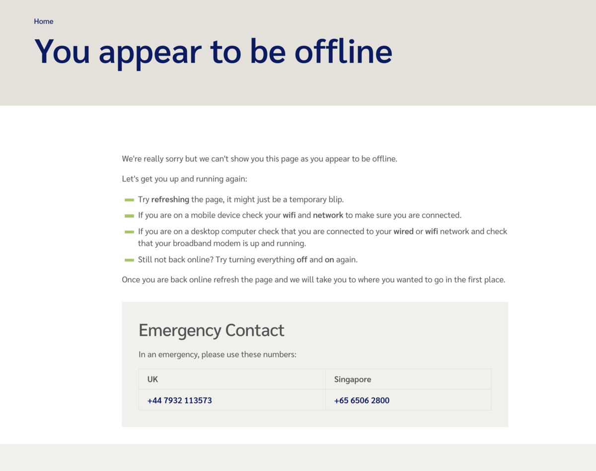Screenshot of website offering content offline
