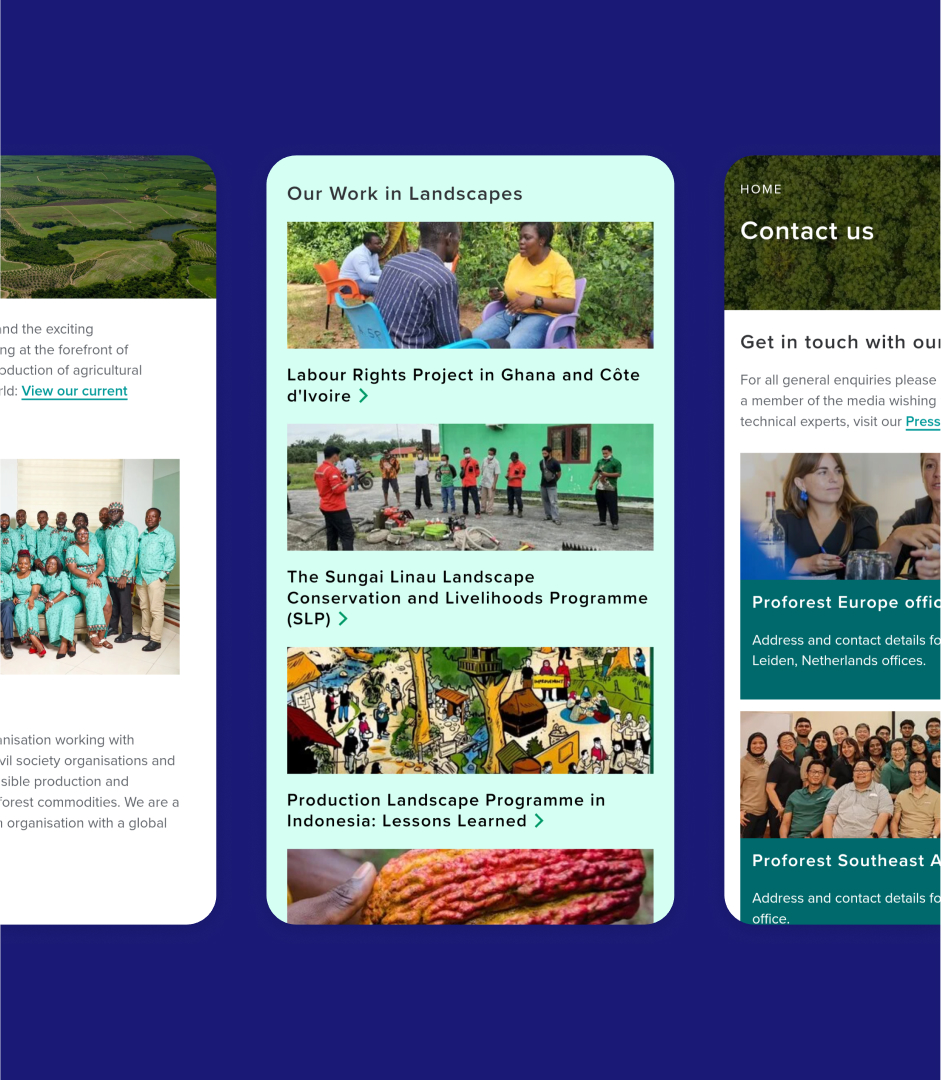 multiple mobile screens from the Proforest website